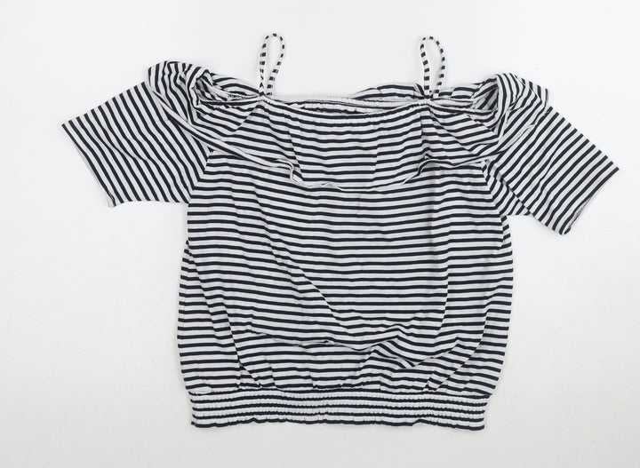 H&M Girls Off the Shoulder Blouse, Black & White Striped, 11-12 Years