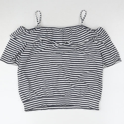 H&M Girls Off the Shoulder Blouse, Black & White Striped, 11-12 Years