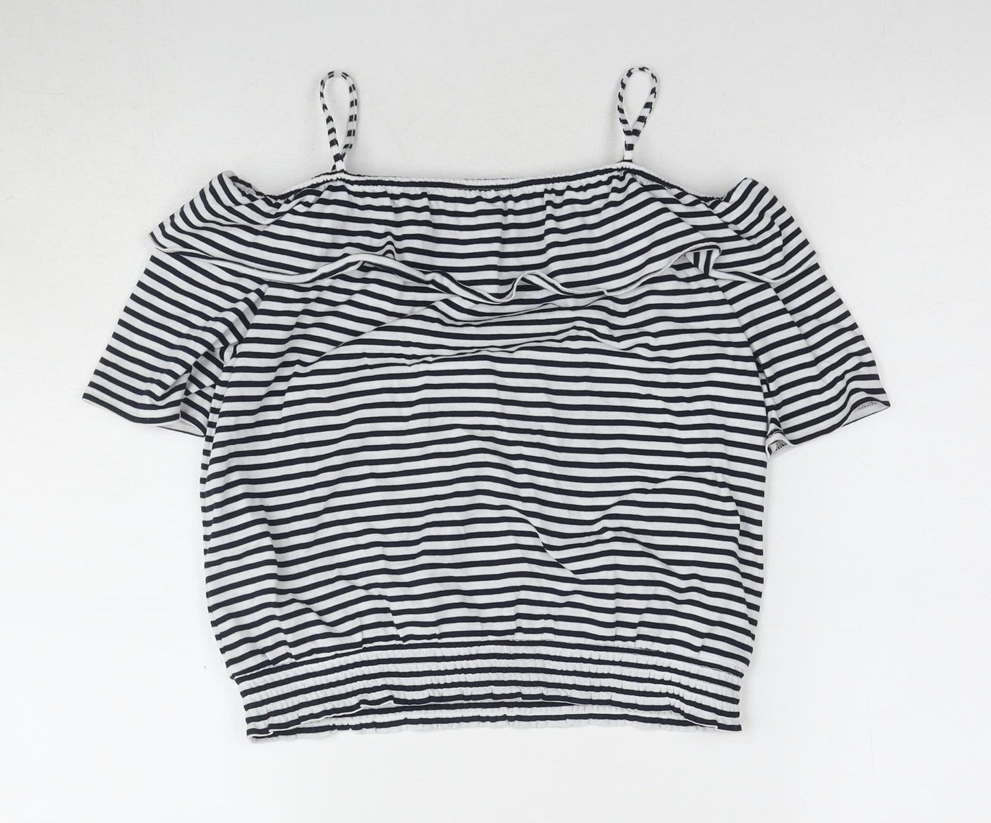 H&M Girls Off the Shoulder Blouse, Black & White Striped, 11-12 Years