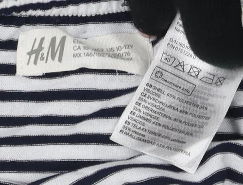 H&M Girls Off the Shoulder Blouse, Black & White Striped, 11-12 Years