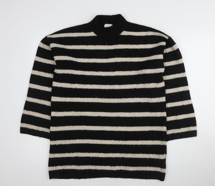 H&M Women's Black Striped Pullover Jumper, Size S, Classic Style