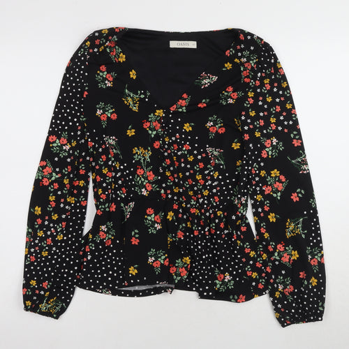 Oasis Women's Black XS Floral Long Sleeve Blouse