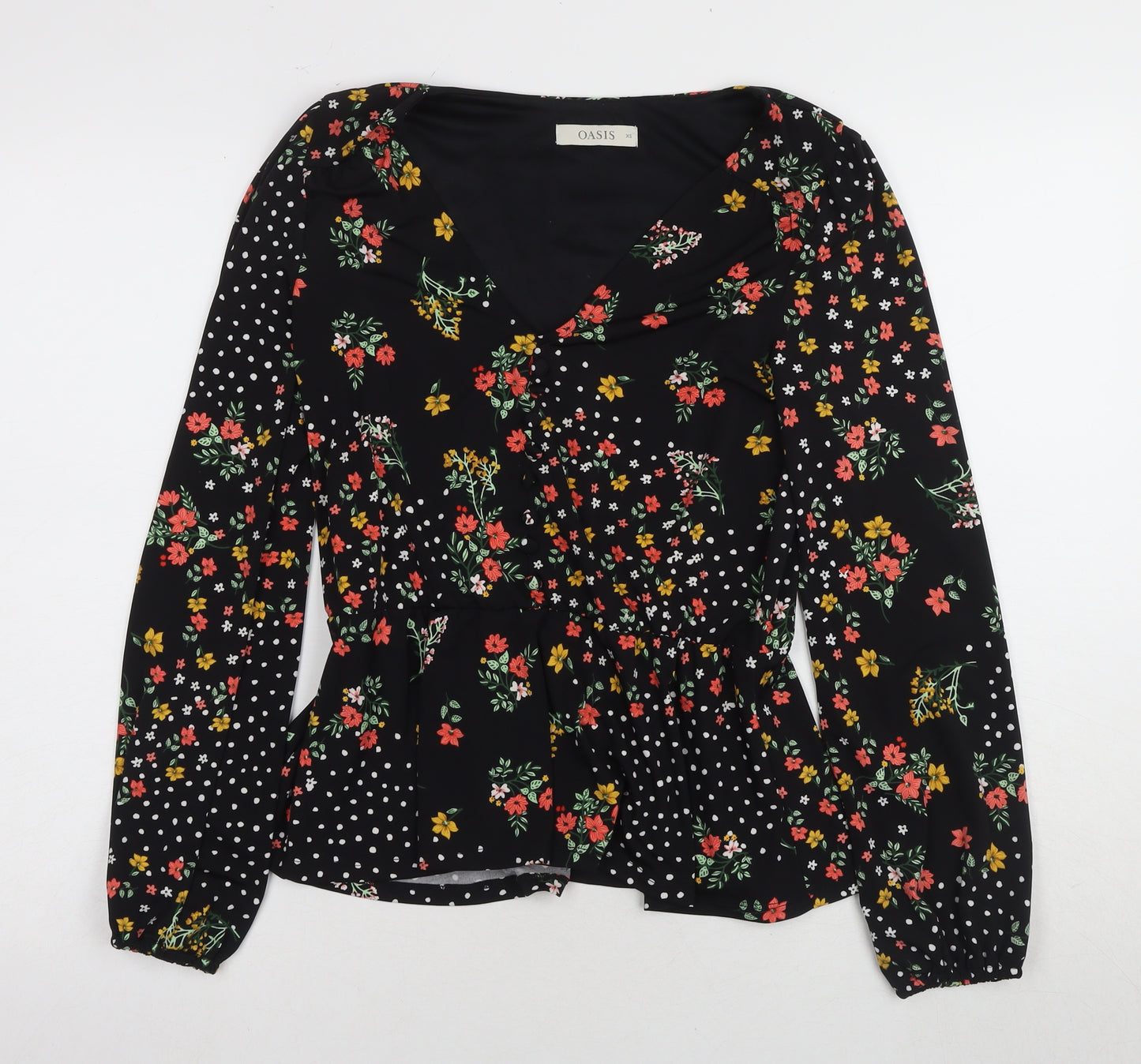 Oasis Women's Black XS Floral Long Sleeve Blouse