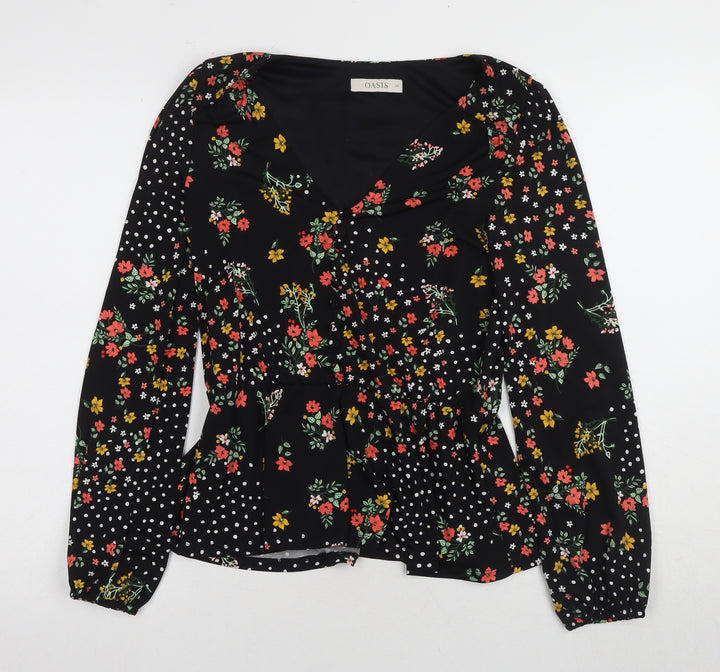 Oasis Women's Black XS Floral Long Sleeve Blouse