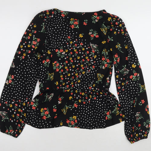 Oasis Women's Black XS Floral Long Sleeve Blouse