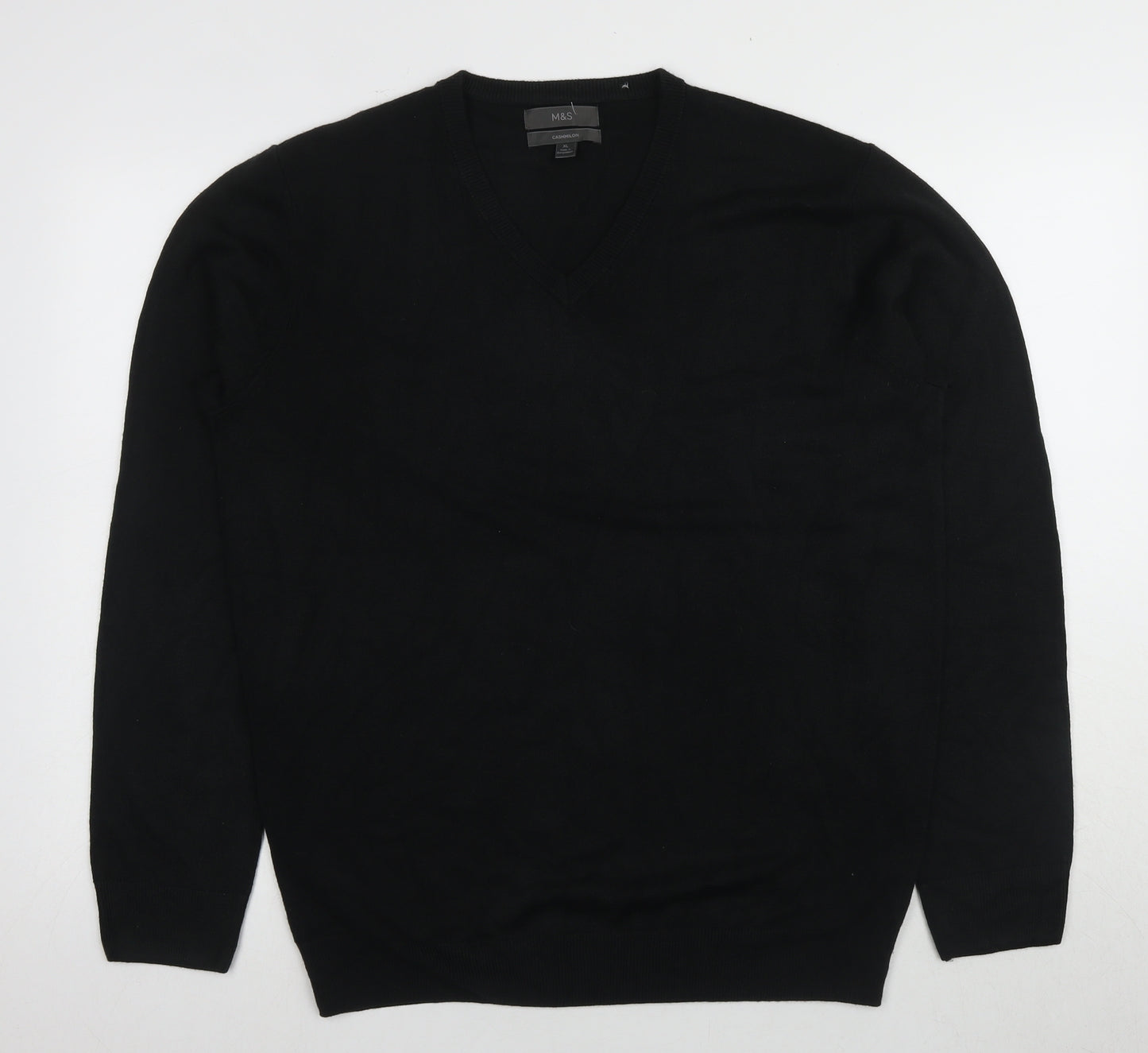 Marks and Spencer Men's Black XL Cashmere V-Neck Jumper