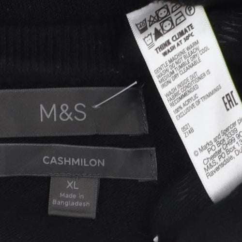 Marks and Spencer Men's Black XL Cashmere V-Neck Jumper