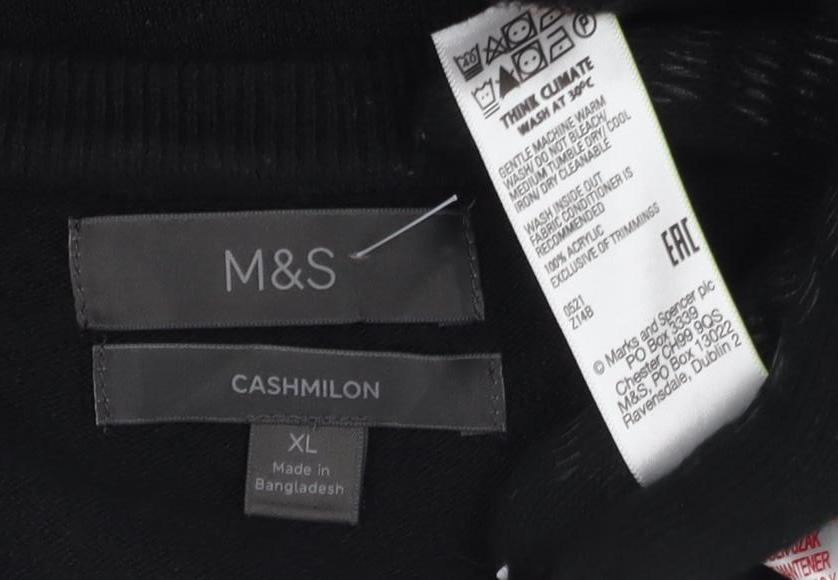 Marks and Spencer Men's Black XL Cashmere V-Neck Jumper