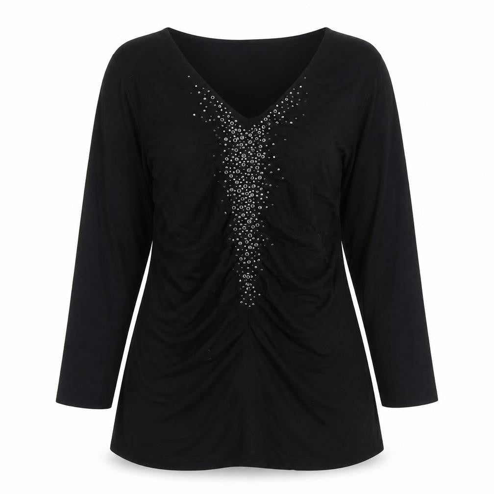 Front view of Madeleine Women's Black M Beaded 3/4 Sleeve Blouse
