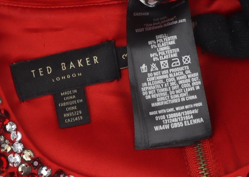Ted Baker Women's Red Sheath Dress, Size 3, Formal Wear