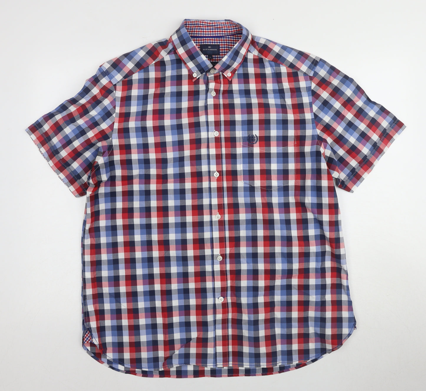 Marks & Spencer Men's Blue Check Shirt, Size L, Cotton