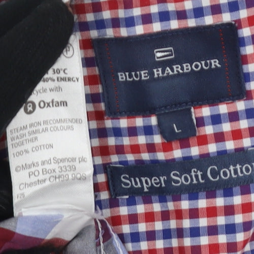 Marks & Spencer Men's Blue Check Shirt, Size L, Cotton