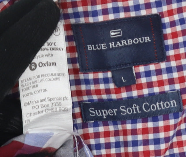 Marks & Spencer Men's Blue Check Shirt, Size L, Cotton
