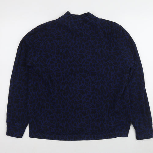 Lands' End Women's Blue Mock Neck Animal Print Top M