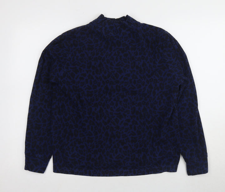 Lands' End Women's Blue Mock Neck Animal Print Top M