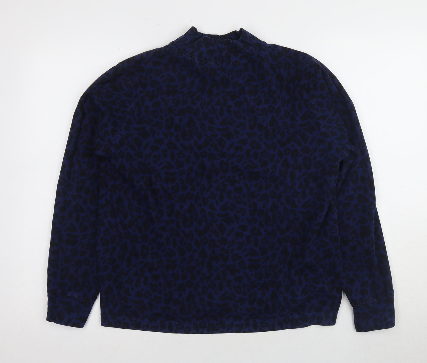 Lands' End Women's Blue Mock Neck Animal Print Top M