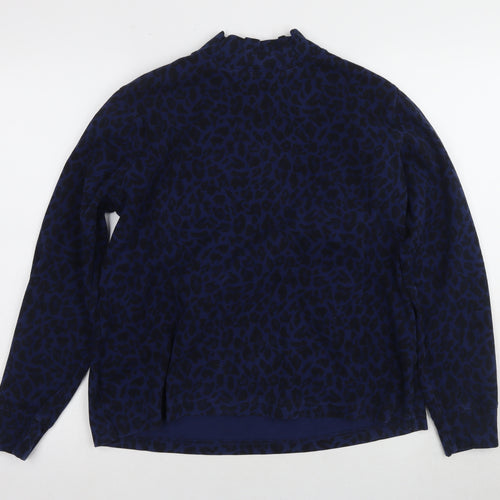 Lands' End Women's Blue Mock Neck Animal Print Top M