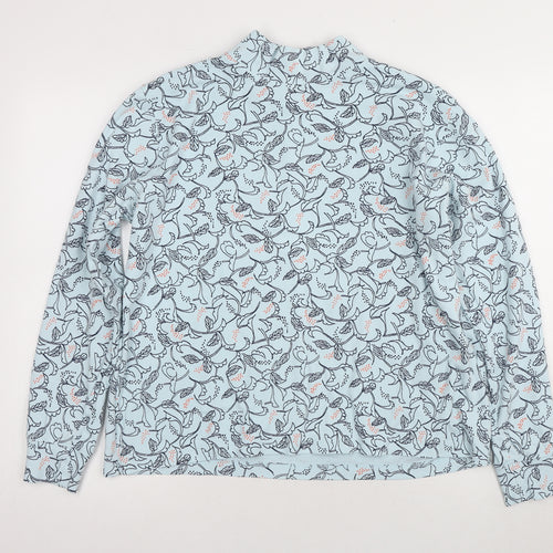 Lands' End Women's Blue Floral Mock Neck T-Shirt, Size M
