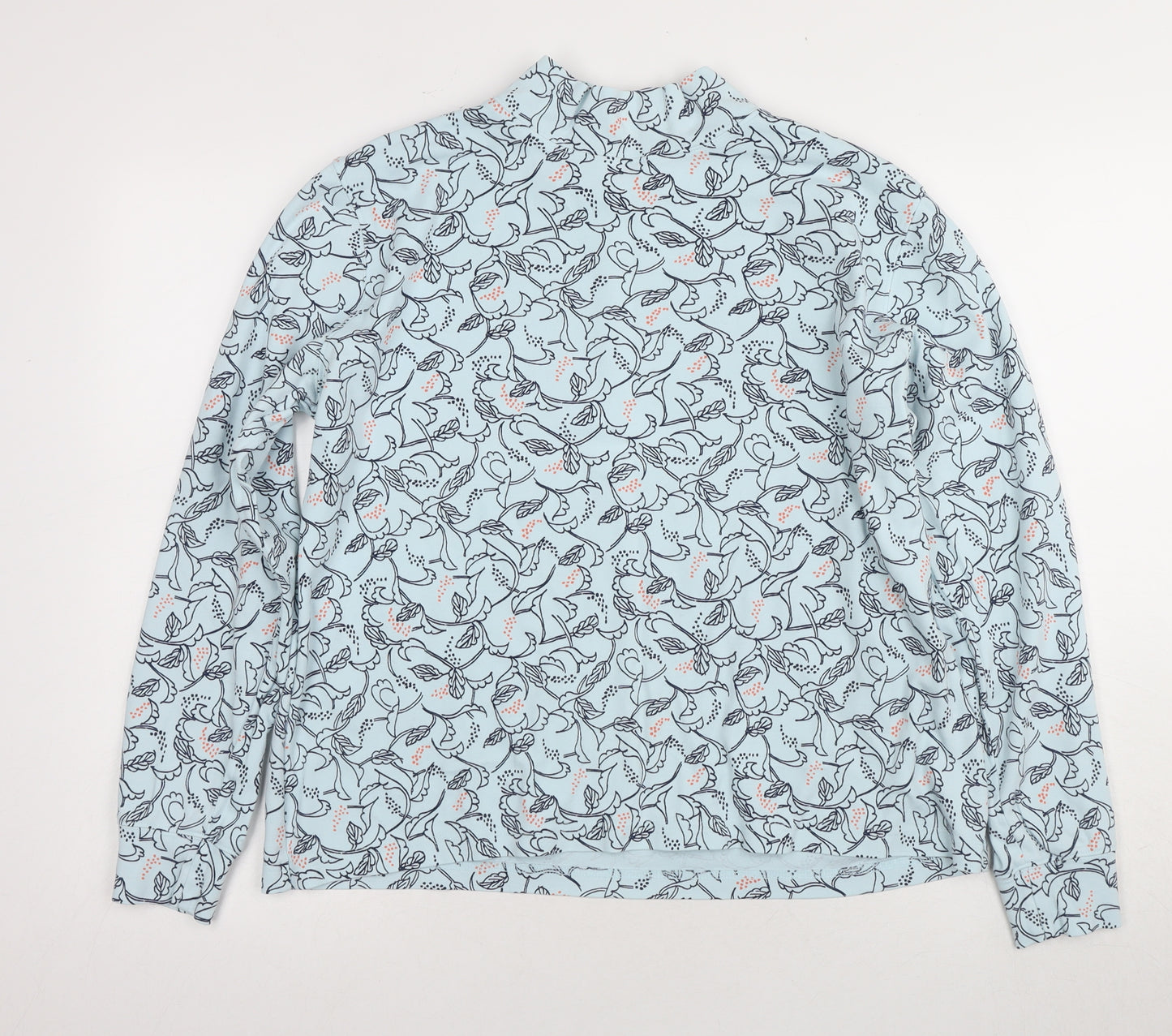 Lands' End Women's Blue Floral Mock Neck T-Shirt, Size M