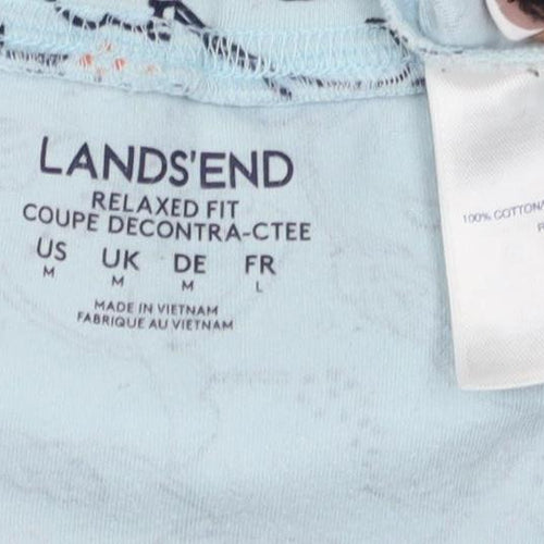 Lands' End Women's Blue Floral Mock Neck T-Shirt, Size M