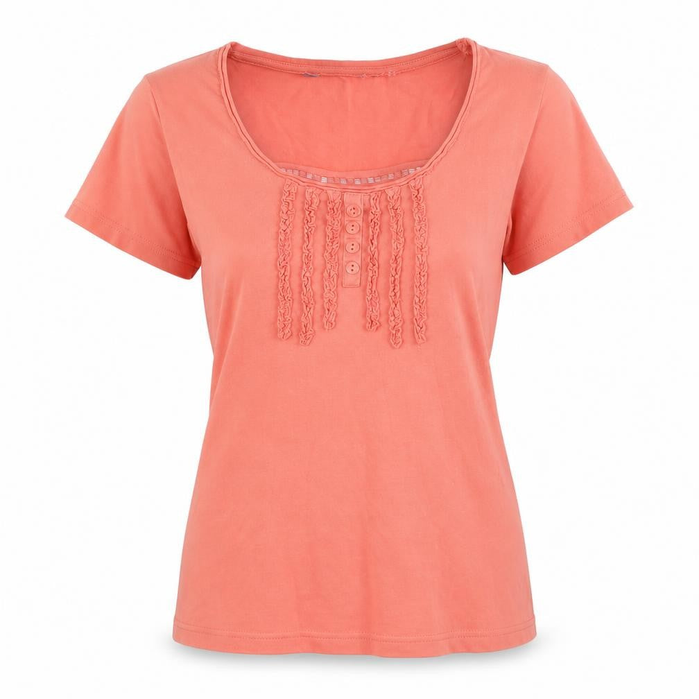 Front view of EWM Women's Pink Basic T-Shirt, Short Sleeve, size S