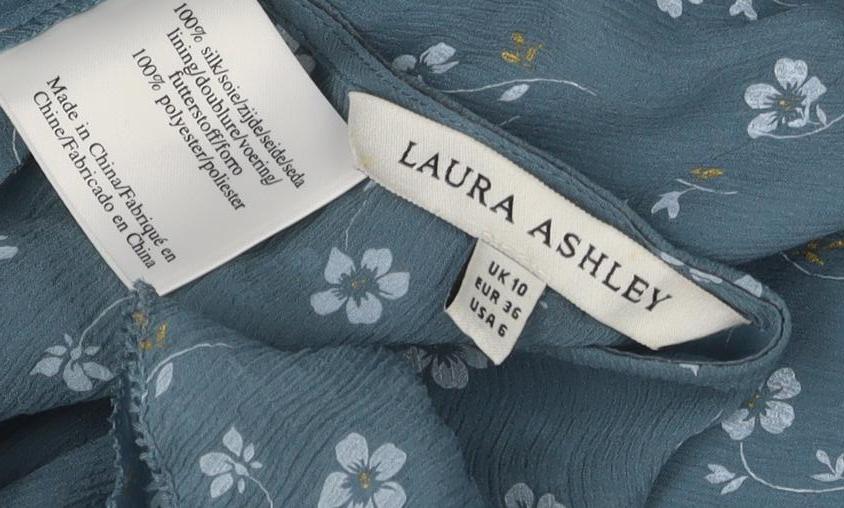 Laura Ashley Women's Blue Floral Midi Dress Size 10
