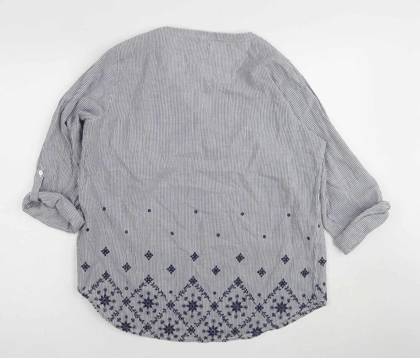 Fat Face Women's White Embroidered Blouse UK 14, V-Neck