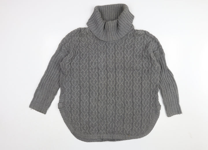 Aphorism Women's Grey Roll Neck Cable-Knit Pullover Jumper M