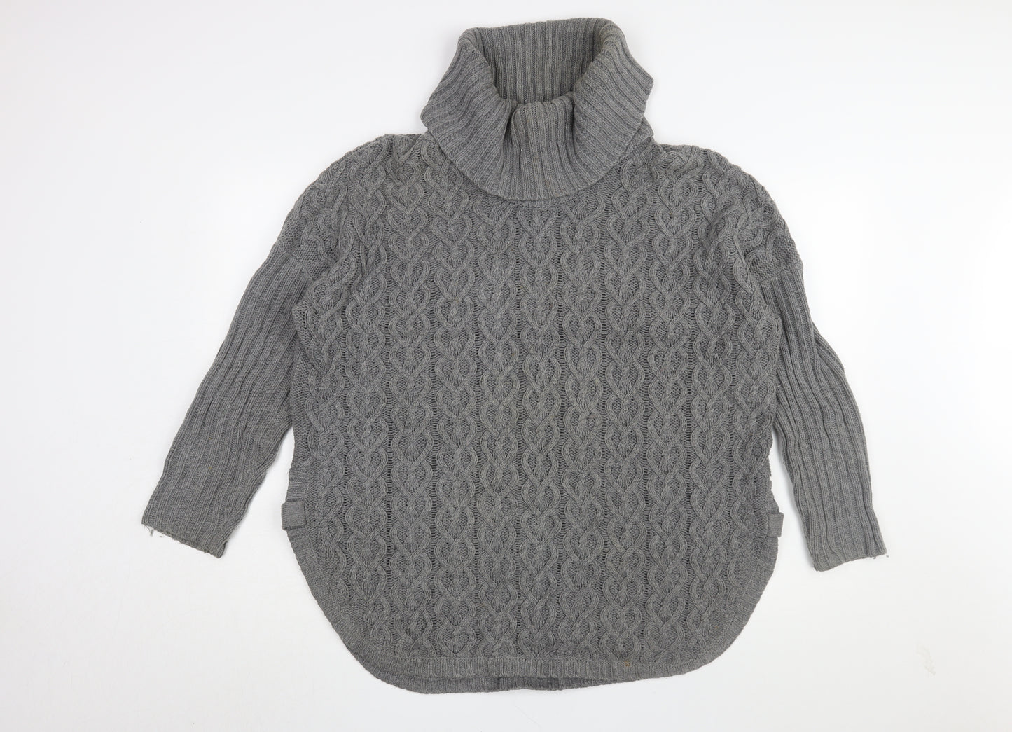 Aphorism Women's Grey Roll Neck Cable-Knit Pullover Jumper M