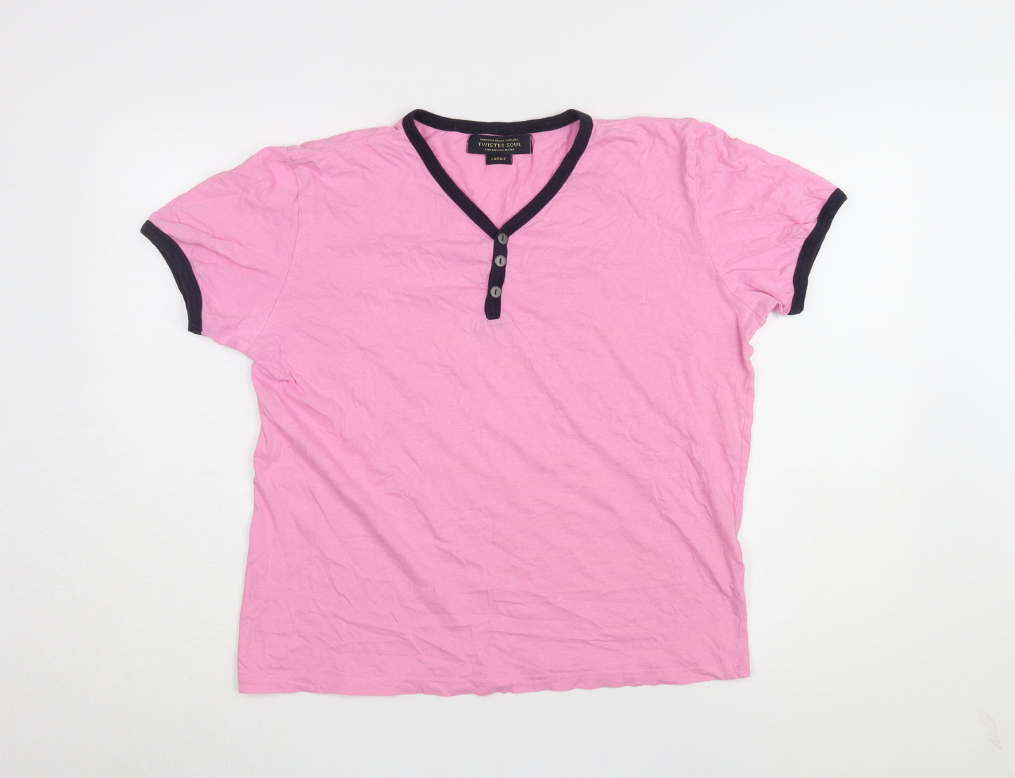 Twisted Soul Women's Pink Henley Ringer T-Shirt - L