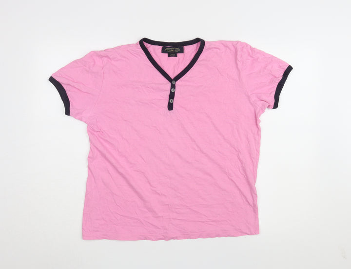 Twisted Soul Women's Pink Henley Ringer T-Shirt - L