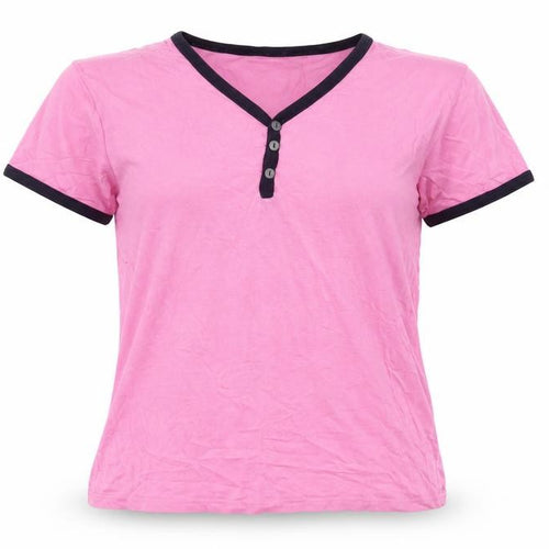 Twisted Soul Women's Pink Henley Ringer T-Shirt - L