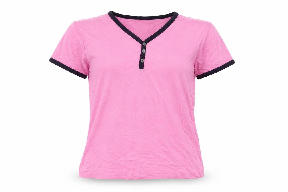 Twisted Soul Women's Pink Henley Ringer T-Shirt - L