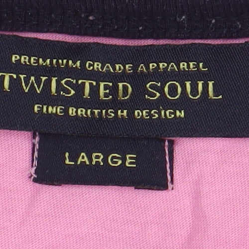 Twisted Soul Women's Pink Henley Ringer T-Shirt - L