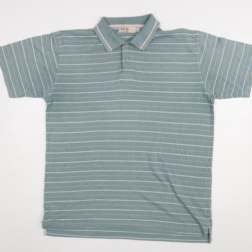 EWM Men's Blue Striped Polo Shirt, Size L, Short Sleeve