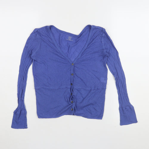 GAP Women's Blue XS Button-Up V-Neck Top