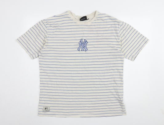 New Era Men's White L Striped Sports T-Shirt