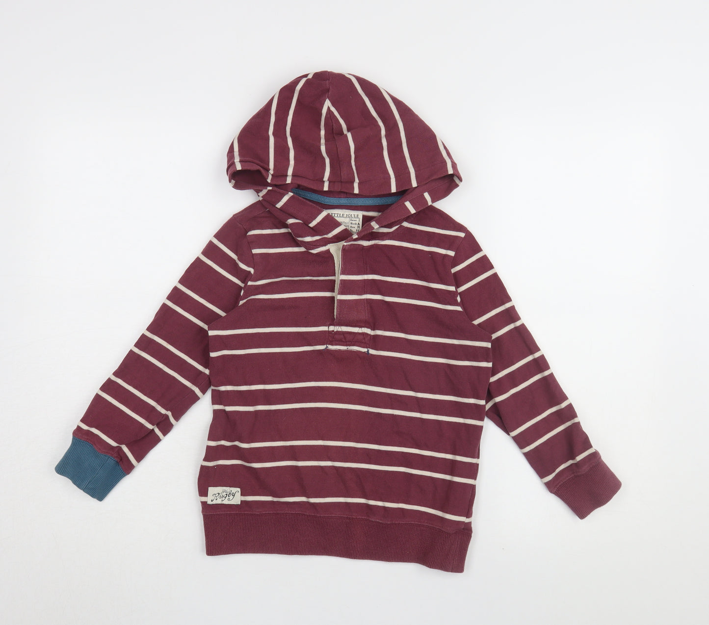 Joules Boys Wine Striped Henley Hoodie, Size 8 Years