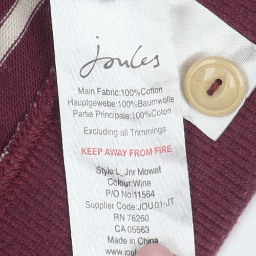 Joules Boys Wine Striped Henley Hoodie, Size 8 Years