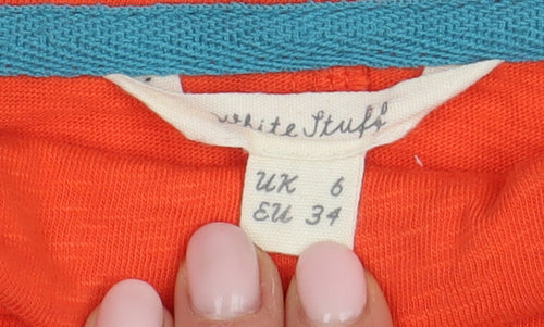 White Stuff Women's Orange Cotton Boat Neck Tee Size 6