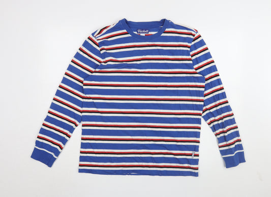 Trickett Men's Blue Striped Cotton Long Sleeve T-Shirt