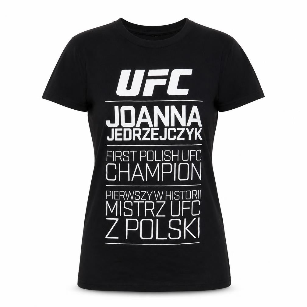 Front view of UFC unisex black jersey t-shirt l crew neck