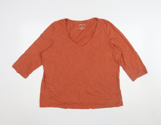 FatFace Women's Orange V-Neck 3/4 Sleeve T-Shirt