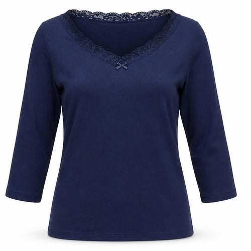Night Owl Women's Blue Nightshirt M Lace V-Neck
