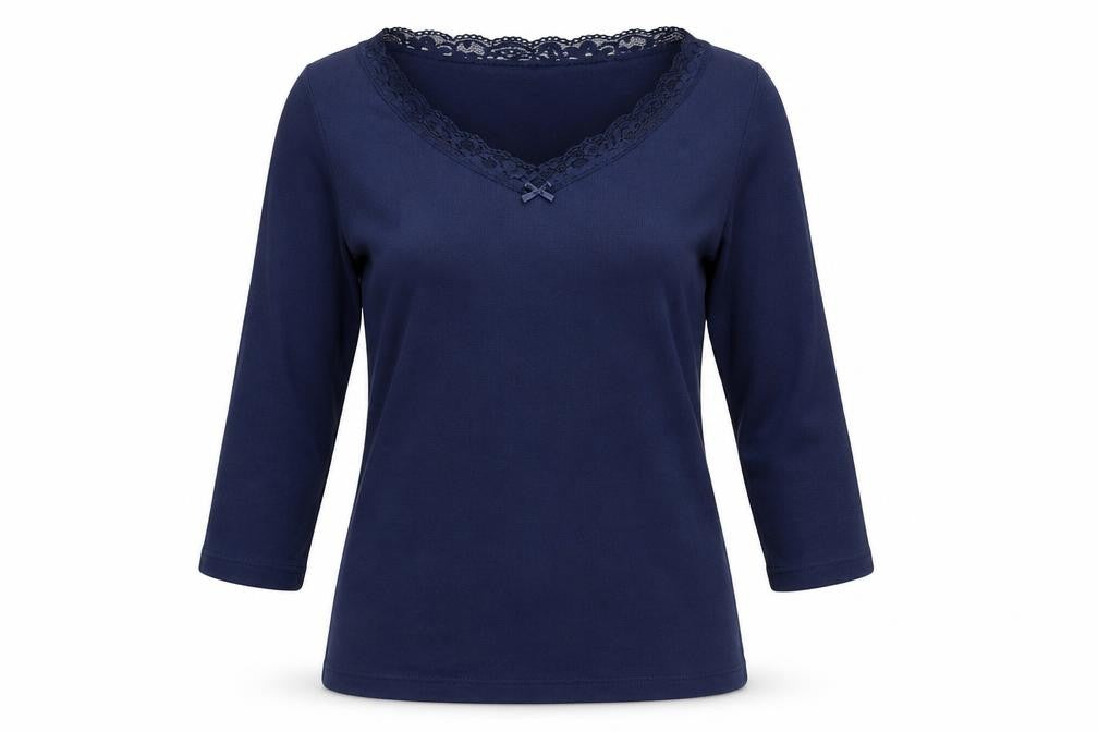 Night Owl Women's Blue Nightshirt M Lace V-Neck