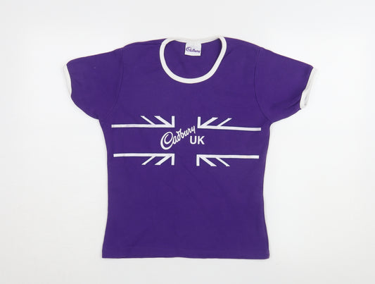 Cadbury Women Purple Ringer T-Shirt, Size M, 100% Cotton