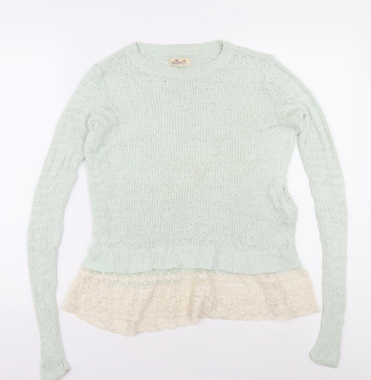 Hollister Women's XS Green Open Knit Pullover Jumper