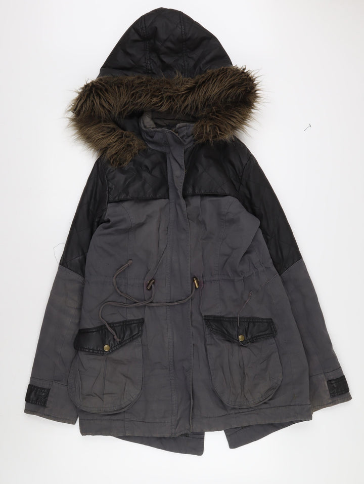 Mado Unisex Grey Parka Jacket Size 12 with Fur Trim