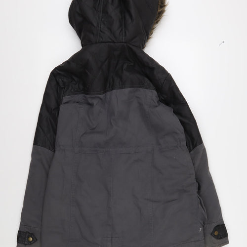 Mado Unisex Grey Parka Jacket Size 12 with Fur Trim