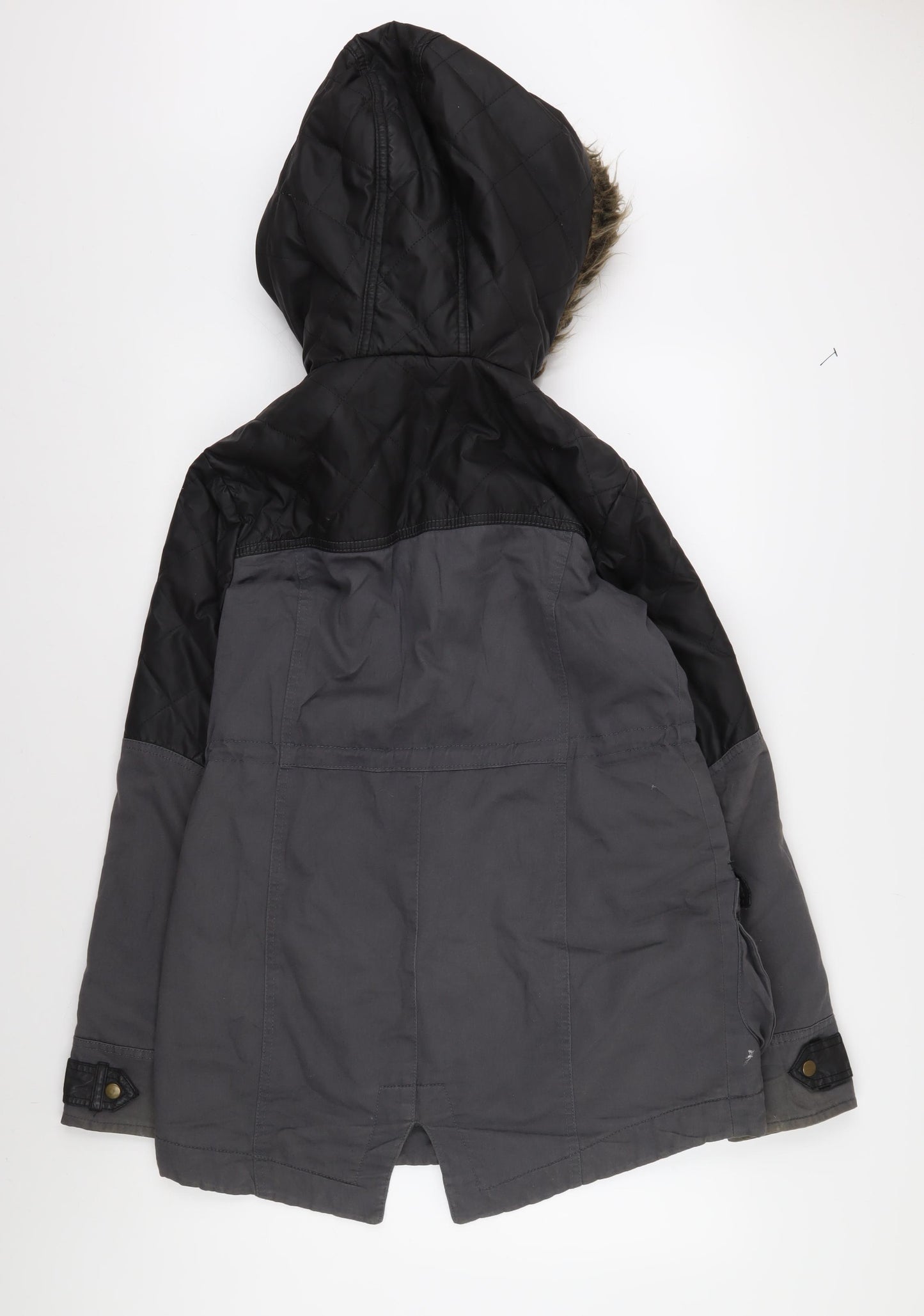 Mado Unisex Grey Parka Jacket Size 12 with Fur Trim
